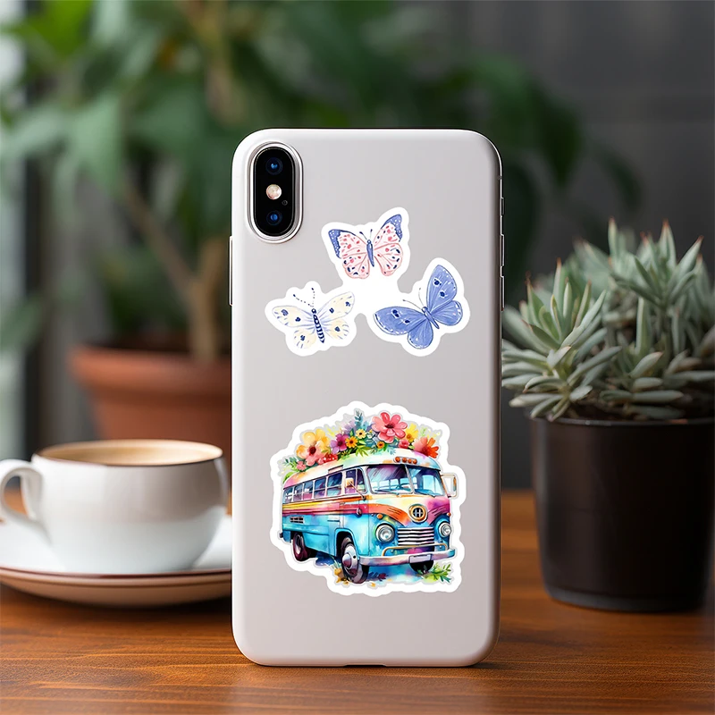 50 قطعة من الملصقات الجمالية، ملصقات يوميات كلاسيكية لطيفة بألوان مائية من الفينيل مقاومة للماء لزجاجة مياه للكمبيوتر المحمول