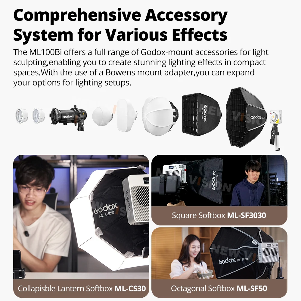 Godox ML100Bi 二色ポータブル LED ライト 120W オンボード & アプリ