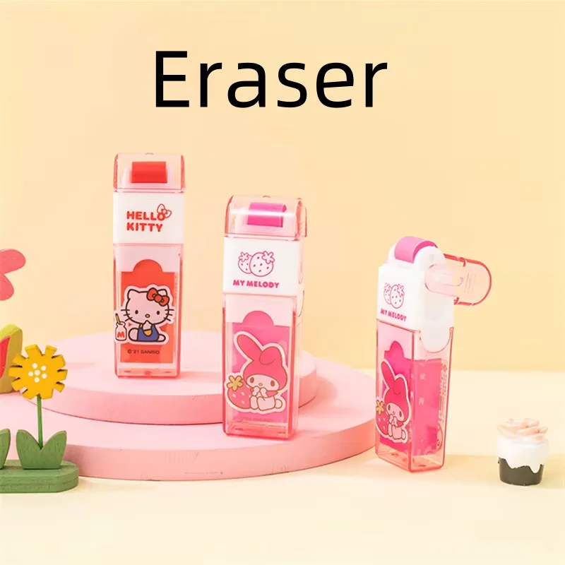 20 pcs/lot Sanrio Melody Cat Roller Eraser Cute Writing Drawing Rubber Pencil Erasers Stationery For Kids Gifts School Supplies