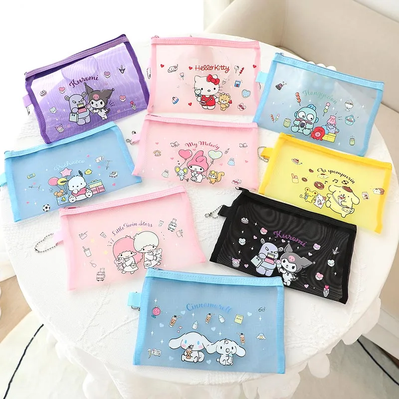 Imagem -02 - Lot Sanrio Kitty Melody Mesh Pencil Case Hangyodon Little Twin Stars Storage Pen Bolsa Stationery Pouch School Supplies 18 Pcs