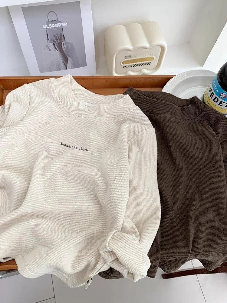 

Autumn Winter Kids Long Sve Elastic Inner Wear Base irt Soft Cozy T-irt Faionable Versatile Medium to Small Children
