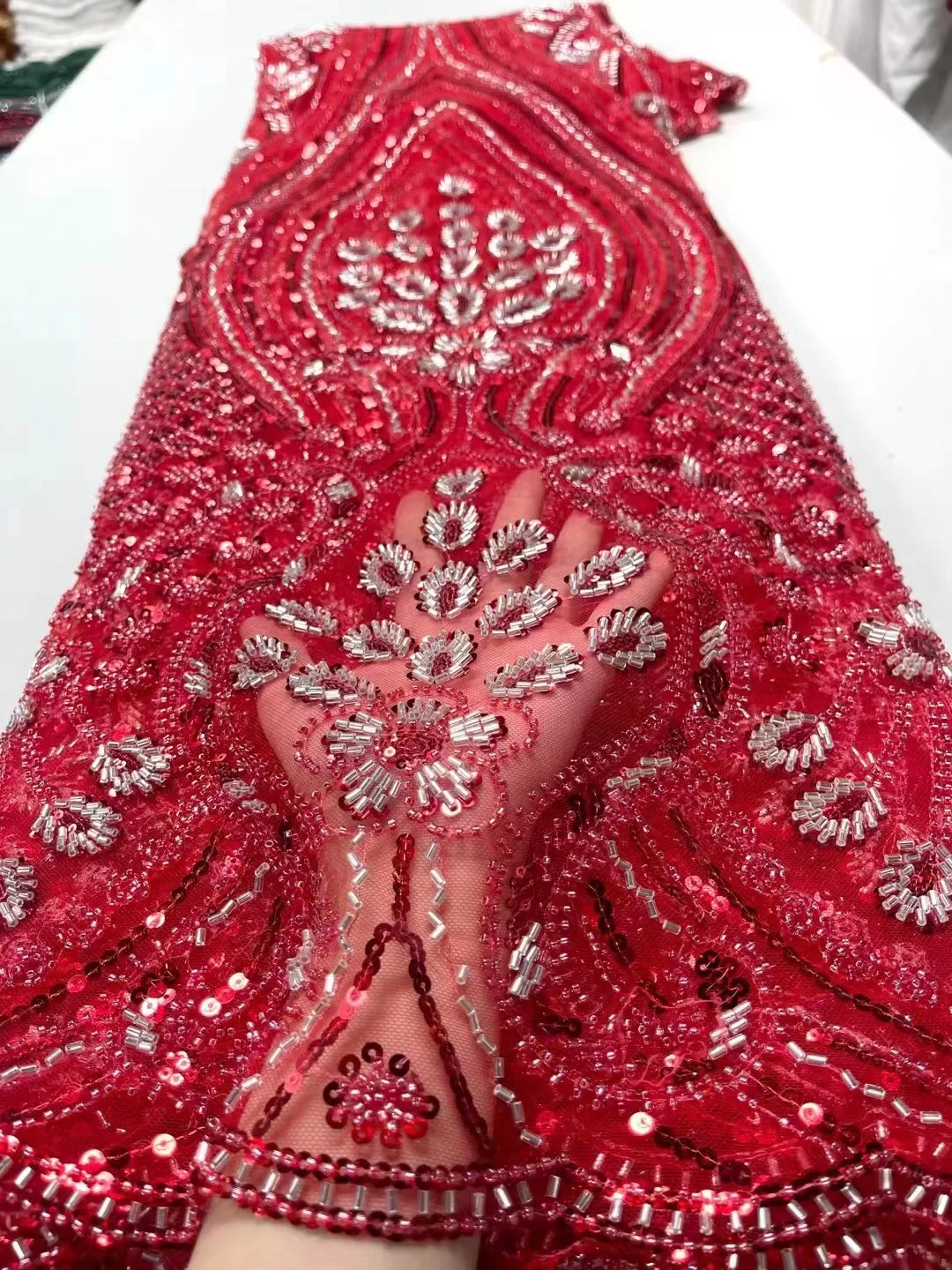 Tissu Africain en Dentelle Brodée à Paillettes pour Robe de Mariée, Maille Française, Haute Qualité, à la Mode, QF0917, 2023