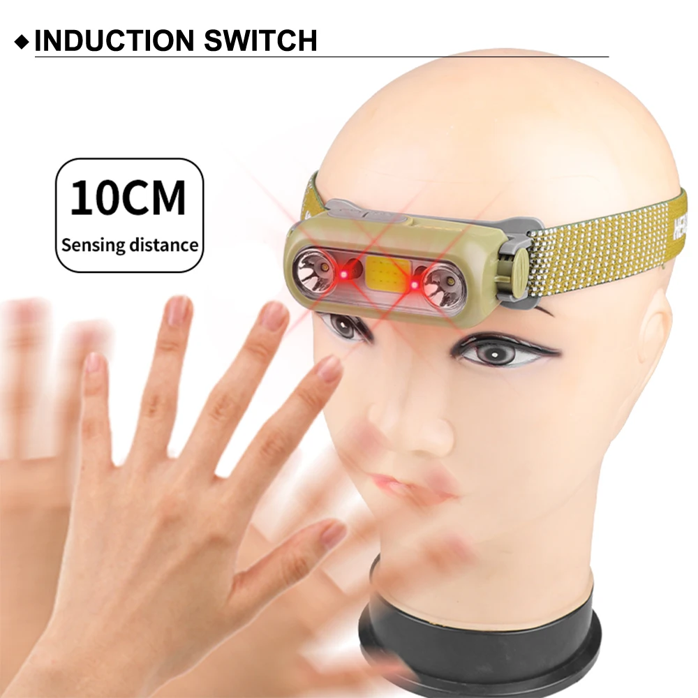 Amanfire W909 XPE+COB Headlight Portable 100M ABS Head Torch Super Bright Induction switch Adjustable Outdoor Fish Headlight