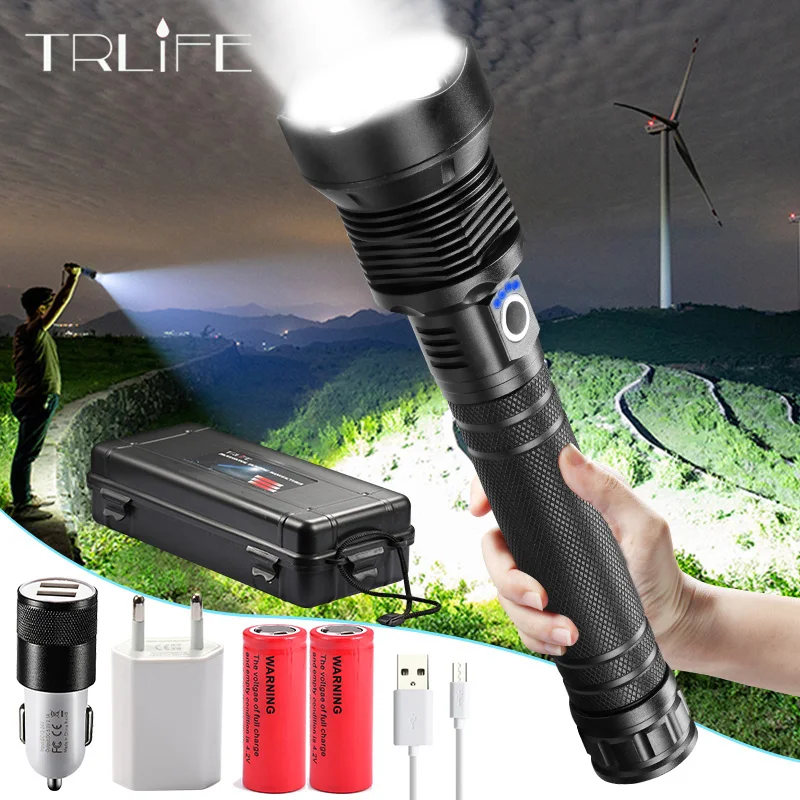 

NEW Powerful 1500M Long Shot LED Flashlight XHP199 USB Zoomable Torch 3 Modes Use 18650 26650 Rechargeable Battery for Camping