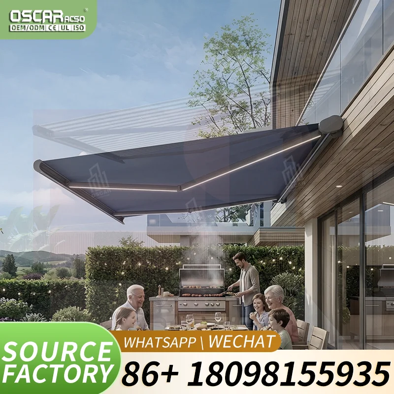 Outdoor Retractable Sunshade Wireless Remote Controlled Motorized Electric Folding Roof for Patio Garden Balcony Retractable Awn
