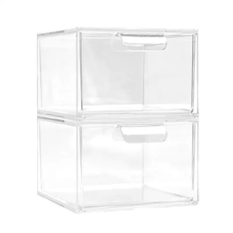 

Makeup Organizer For Vanity 2Pcs Transparent Cosmetic Boxes Cosmetic Storage Box Stackable Makeup Box For Vanity Bathroom