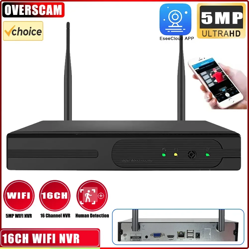 16ch Wifi Mini Nvr H.265 Draadloze Netwerk Video Recorder Voor 5mp 3mp Wifi Bewaking Bewaking Camera Ondersteuning 4Tb Harde Schijf