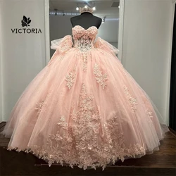 Fantastic Pink Lace Appliwues 15 Dress Quinceanera 2024 Ball Gown Quince Dresses Corset Princess Formal Occasion Gown Customized