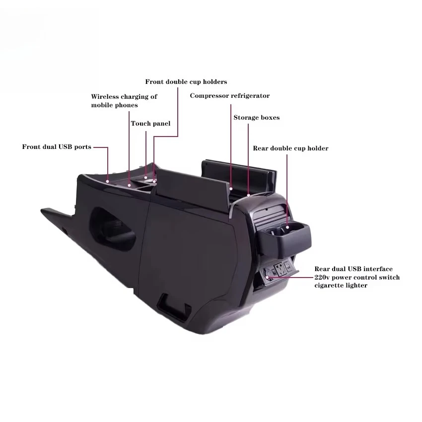 black built-in refrigerator or durable multi-function armrest case without integrated port for Vitor 2019