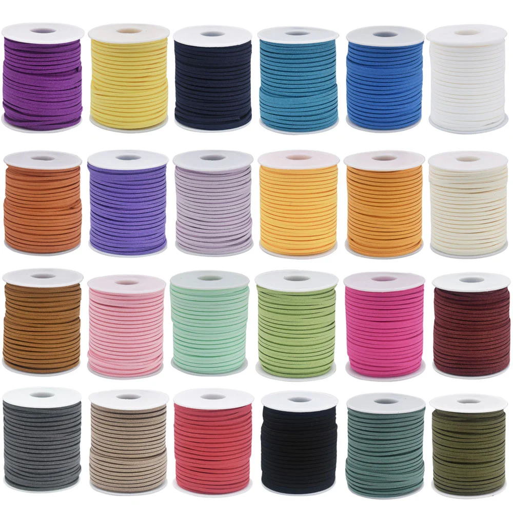 49 Yards 2,6 mm flache Kunst-Wildleder-Schnur, Lederschnur, Spitzenschnur, Samtschnur für die Herstellung von Schmuck, Quasten, Armbändern und Halsketten