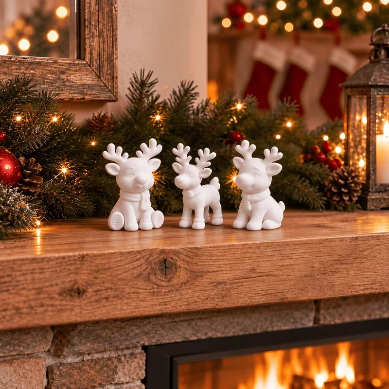 3pcs Christmas Reindeer Set, Home Decor Holiday Desktop Ornament Small Gift