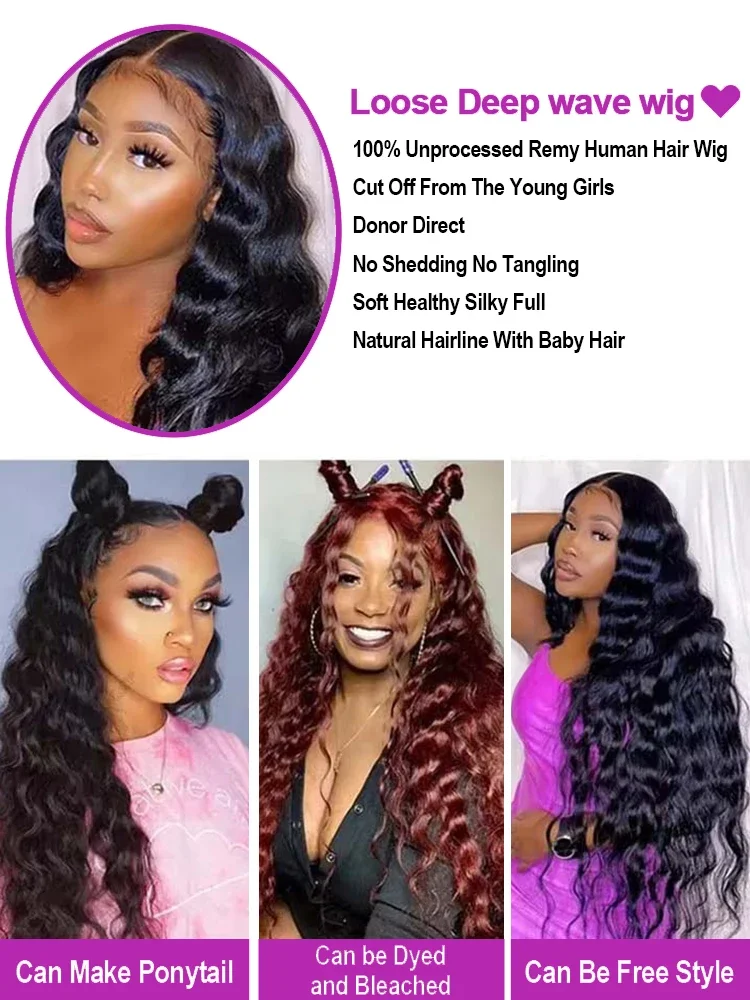 30 40Inch Human Hair 13x6 13x4 HD Lace Frontal Wig Brazilian Loose Deep Wave Curly Human Hair 360 Full Lace Front Wig Preplucked image 6