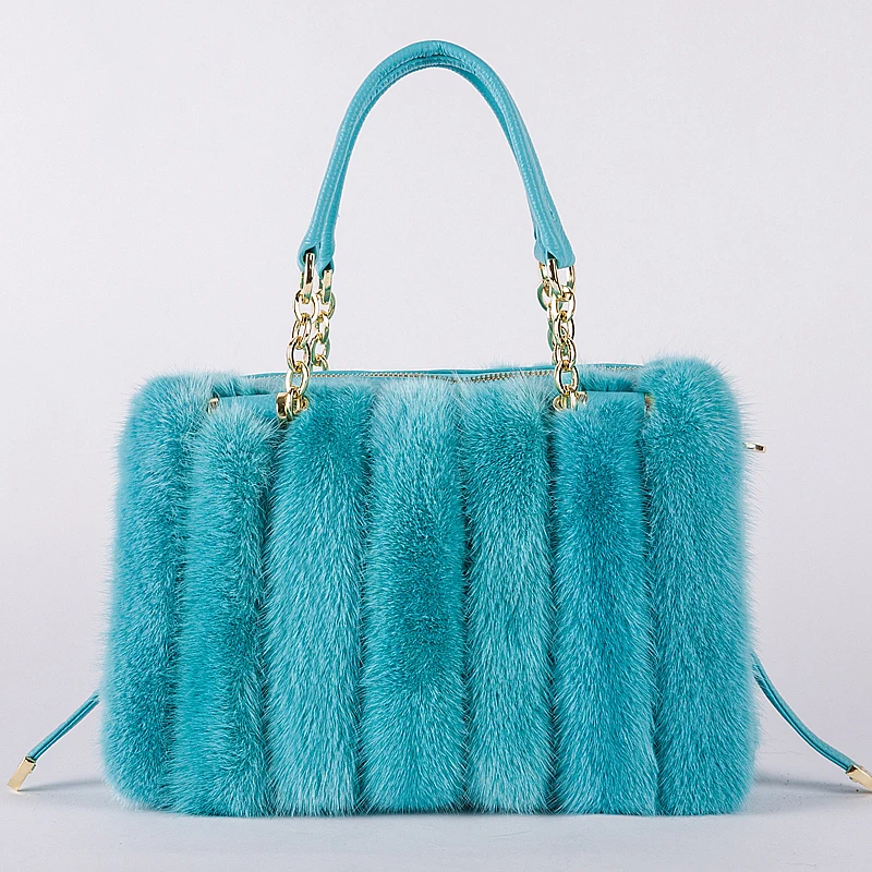 

Ladies Winter Luxury Handbag New Real Mink Fur Bag Women Handbags Crossbody Single Shoulder Bag Solid Color Party Hand Bag Woman