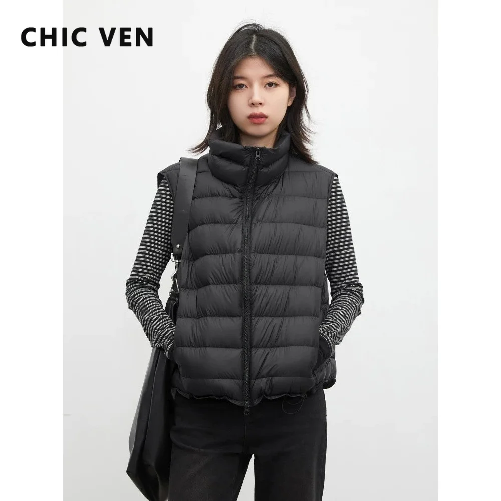 CHIC VEN Women Down Coats Solid Loose Casual Oversized Stand Collar Female 90 White Down Vest Sleeveless Autumn Winter 2026