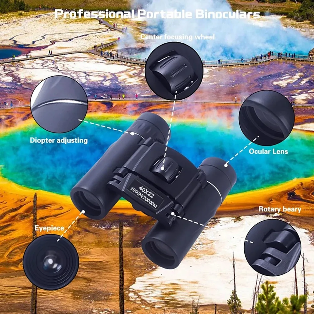 40x22 HD Powerful Binoculars 2000M Long Range Folding Mini Telescope BAK4 FMC Optics For Hunting Sports Outdoor Camping Travel - view 4