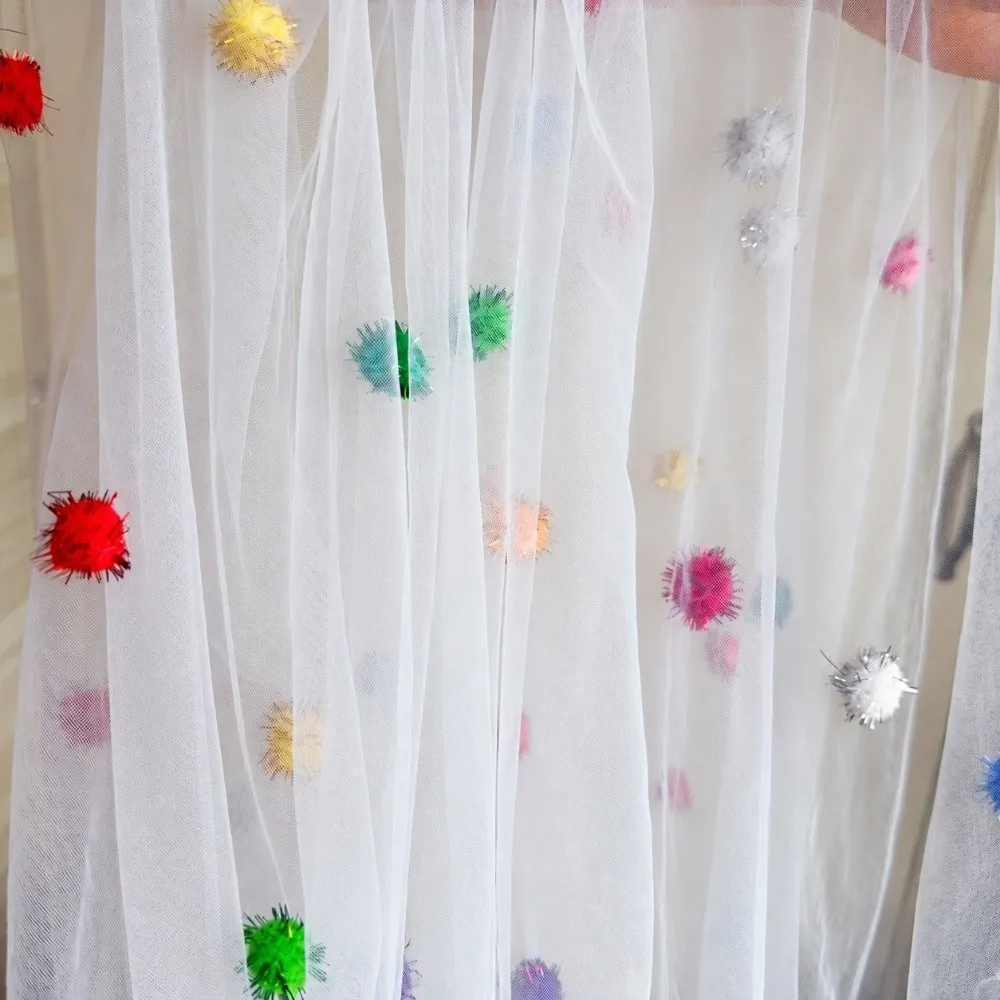 Romantic DIY Table Flag Desktop Decoration Multi-purpose 3D Pom-Poms Tablecloth Home Decor Gauze Tablecloth Dining Room