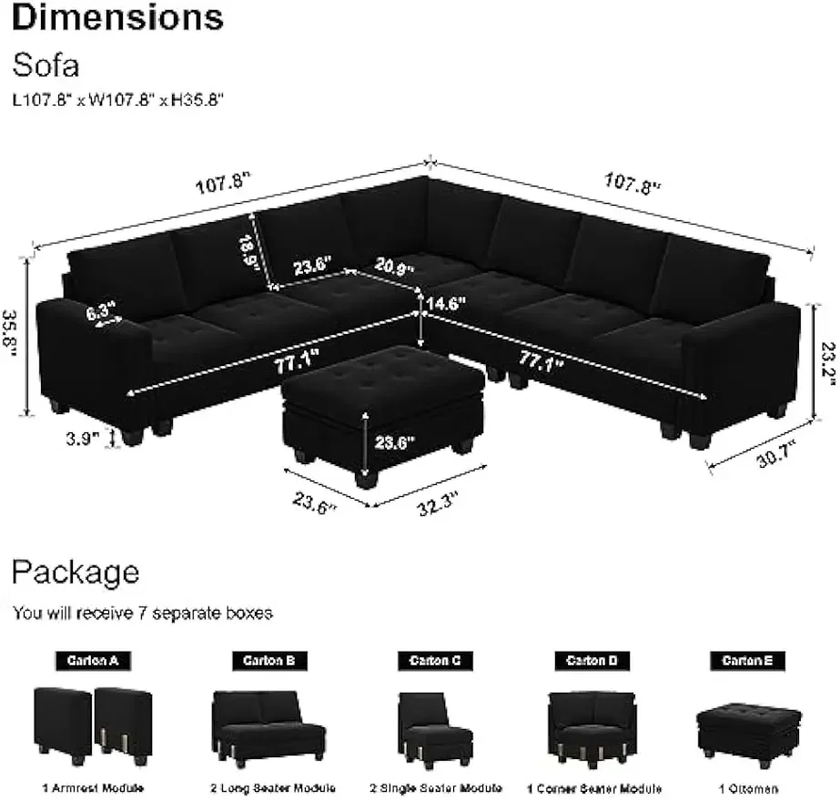 Convertible Velvet Modular Sectional Sofa Couch with Reversible Chaise L Shaped Sectional Couch