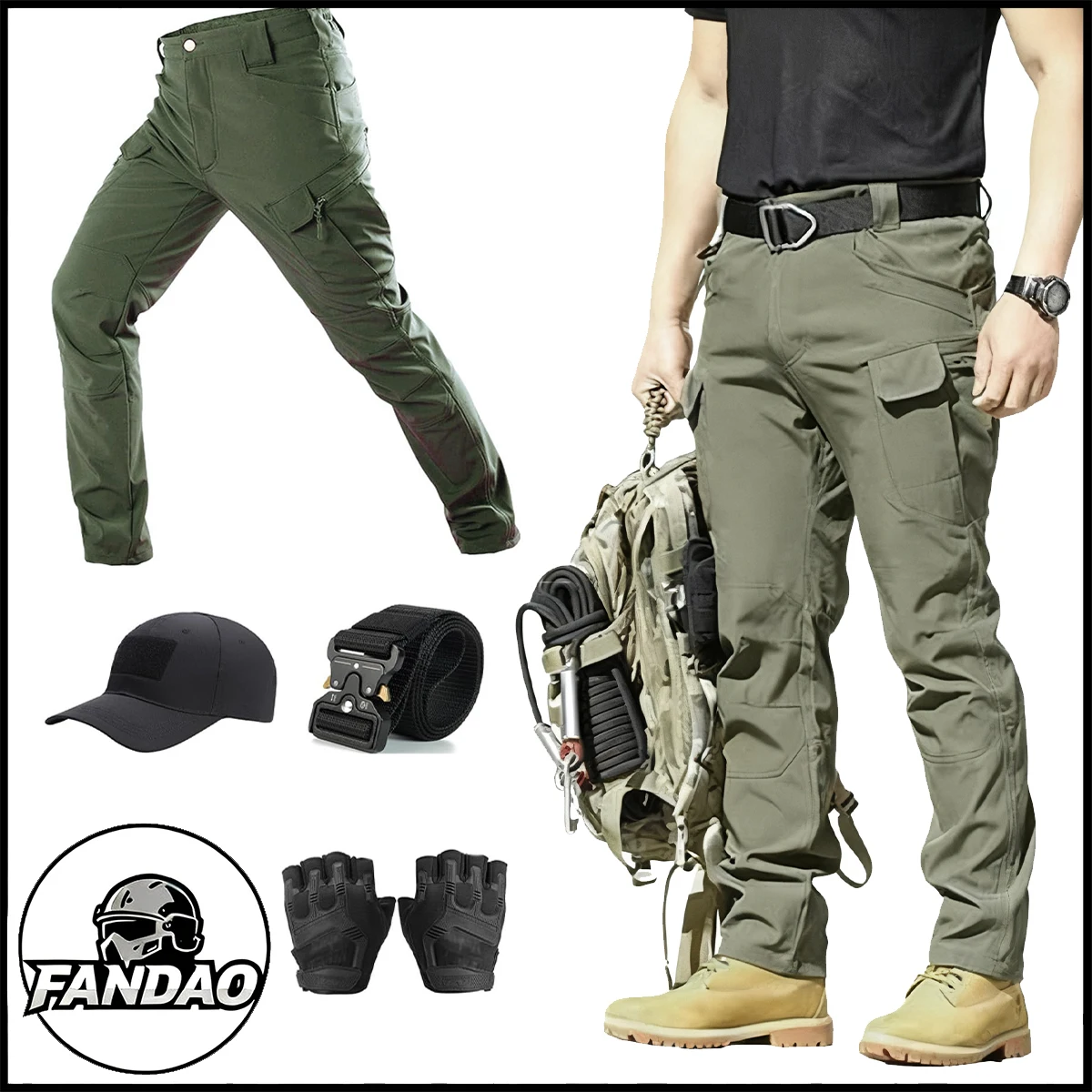 

Men's Cargo Work Tactical Pants with Cap Gloves Belt Durable Military Clothing for Outdoor Work Shooting Training Daily Wear