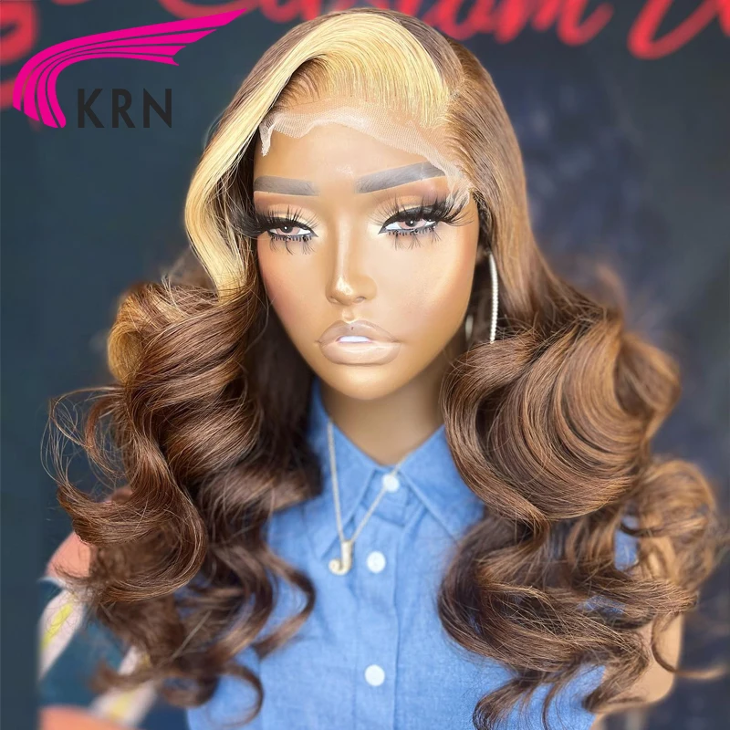 Blonde Highlight Colored 13X4 Lace Front Human Hair Wigs With Baby Hair 180% Brazilian Remy Hair Wavy Lace Wigs For Women