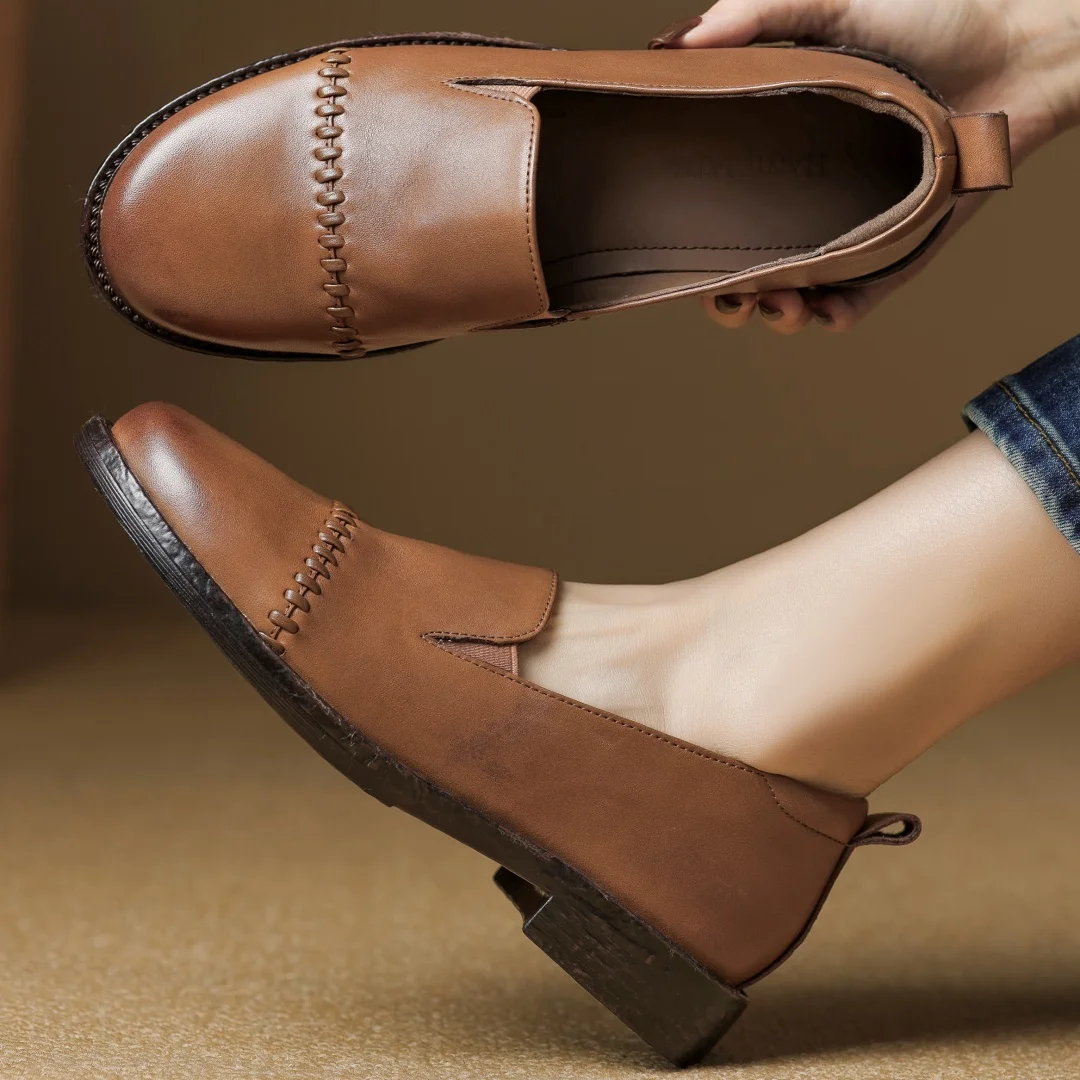 

Women's cow leather round toe slip-on flats loafers high quality soft comfortable casual moccasins daily shoes for woman sale 40