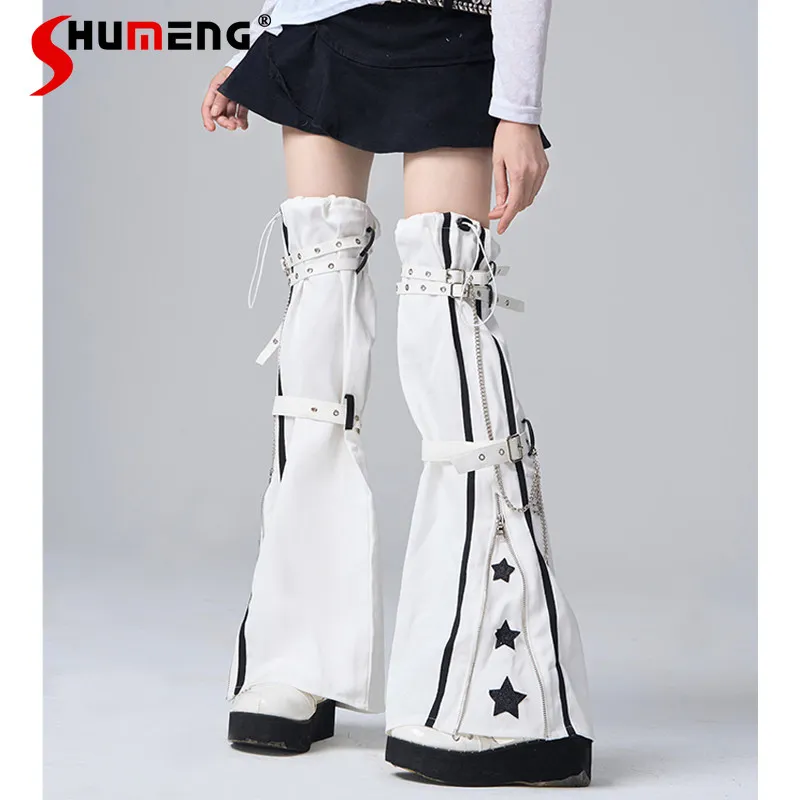 

Star Thigh Socks Lolita Subculture Japanese Hot Girl High Knee Leg Sleeves Dark Chain Punk Y2k Slimming Zipper Leg Warmers Socks