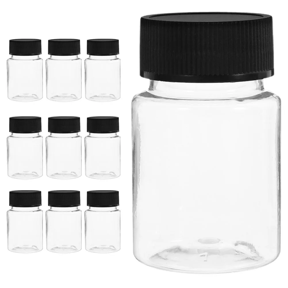 

10Pcs Transparent Plastic Sample Bottles Wide Mouth Leakproof Secure Black Storage Containers for Medicine Reagents