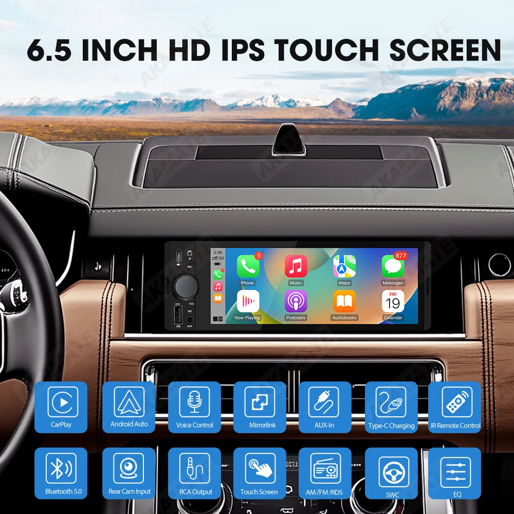 6.5 بوصة راديو السيارة السلكية Carplay أندرويد السيارات ميرورلينك AUX EQ بلوتوث IPS HD USB نوع-C شحن مشغل وسائط متعددة 1Din #2