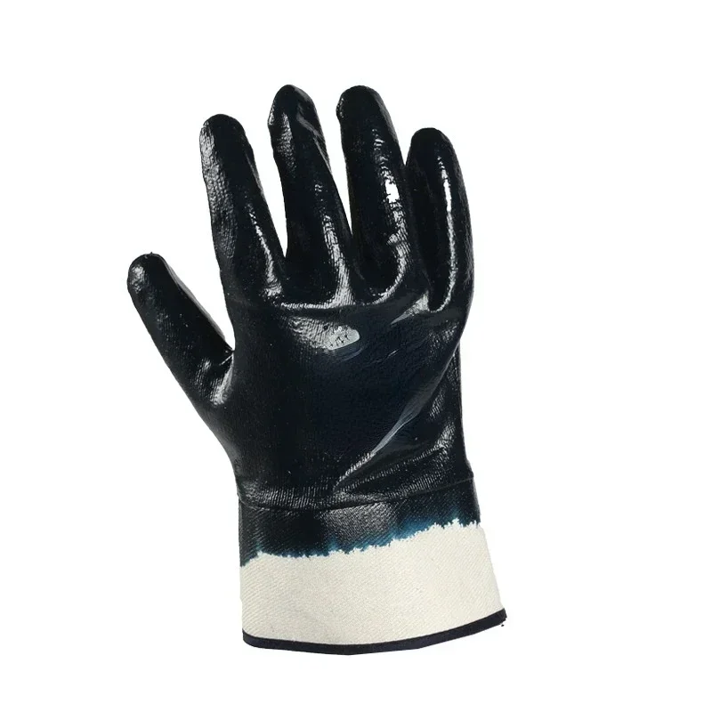 Canvas Big Mouth Nitrile Oil-resistant Gloves Blue Wear-resistant Oil-proof Waterproof Full-hanging Glue Labor Insurance