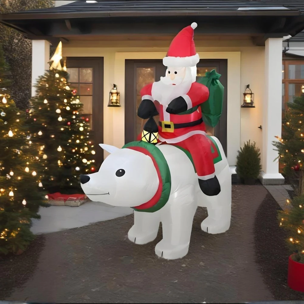 Christmas Inflatable mold LED Decorations Hanging Elf Santa on Bear Reindeer Sleigh Blow Up Outdoor Yard  Holiday Christmas Eve