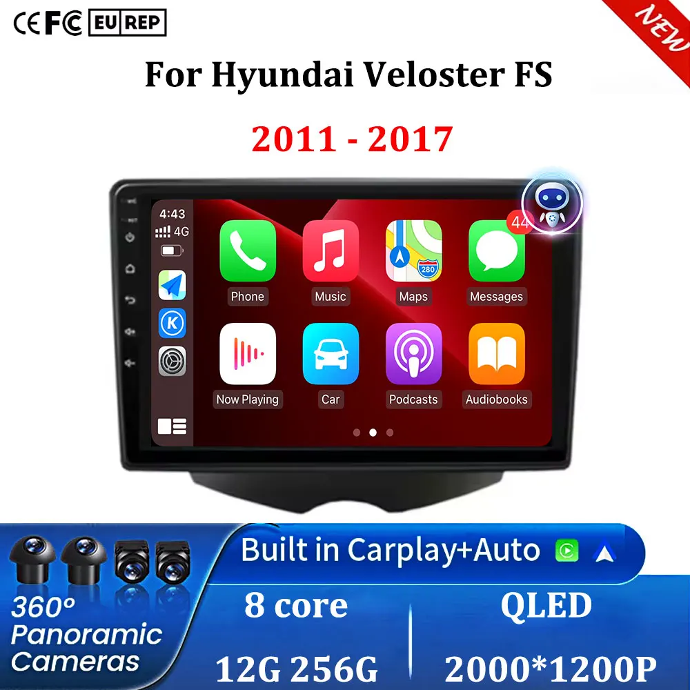 Android 16 Car Radio Carplay For Hyundai Veloster FS 2011 - 2017 GPS Navigation Auto Stereo Multimedia Player 5G Wifi Screen BT