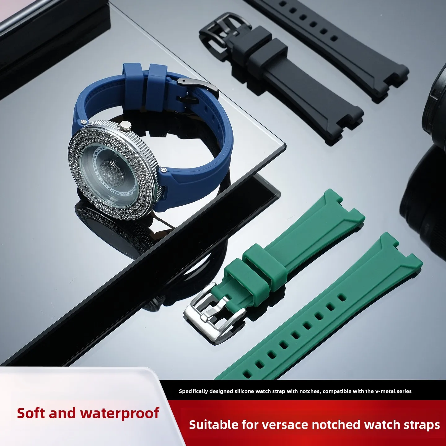Recessed Outdoor Silicone Sports Strap Accessories for Versace V-Metal Series Special Wristbands