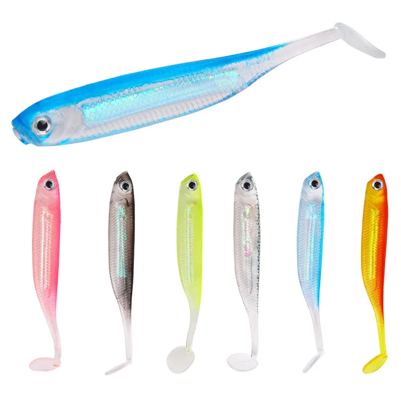 1 PCS T-shaped Tail 3D Eyes Soft Fishing Bait Simulated Fish Fishing Lure 7cm 2.2g Artificial Lifelike Skin Fishing Tackle