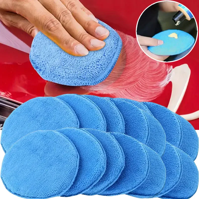 Car Waxing Polish Sponges 5 Inch Car Detailing Wax Applicator Pads Round Pocket Microfiber Foam Sponges Car Cleaning Tools