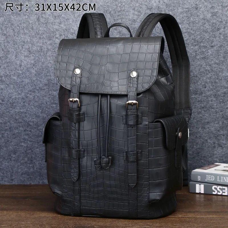 

Crocodile Leather Men's Backpack with Large Capacity Male Travel Bag Computer Bags for Teenagers Laptop School Bagpack рюкзак