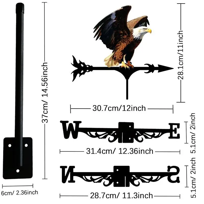 Metal Weather Vane Wind Direction Outdoor Iron Weathervane Antique Style for Garden Yard Fence Farm Courtyard - view 4