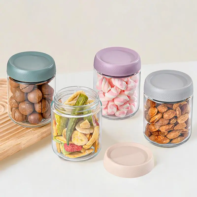 

Glass Jars With Airtight Lids 4pcs Leak-Proof Mason Jars Safe Food Jars & Canisters Food-Grade Storage For Snacks Yogurt Sugar