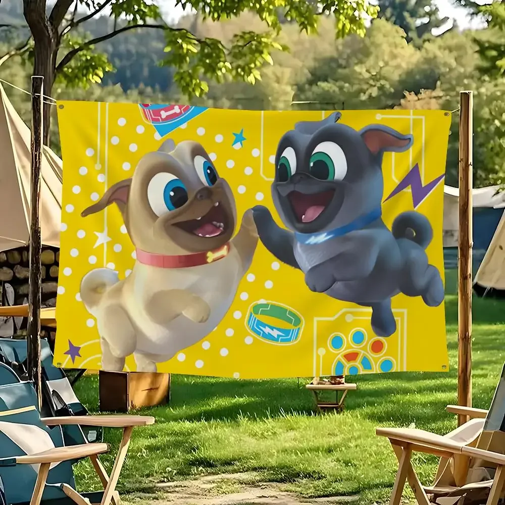 Banderas P-Puppy Dog Pals para habitación, dormitorio, hogar, exterior, decoración de pared, estampado de conciertos, pancarta artística