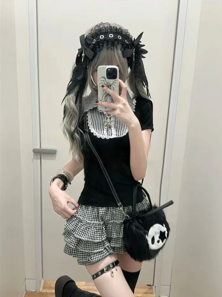 Vintage Gothic Shirt Y2k Women's Clothe Slim Fit T-shirt Sweet Cool Tops Short Sleeve Tees Streetwear Japanese Summer Fashion