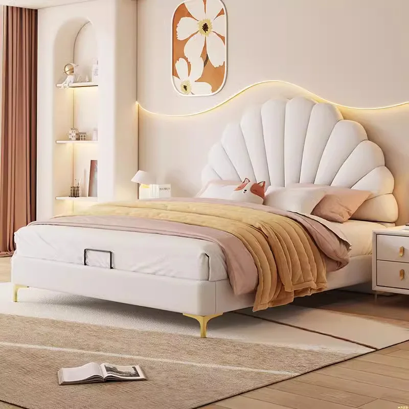 Children's Leather Wood Frame Bed Modern Light Luxury Design Comfortable Soft Storage Bed for Boys & Girls Princess Bedroom