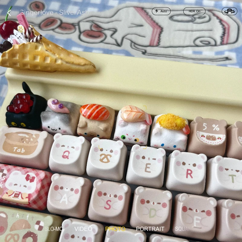 Kitty Sushi Keycaps Resin Clay Artisan Keycaps for Mechanical Keyboard Accessories Cute Handmade Personalized Custom Key Caps