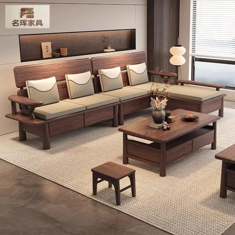 DSA solid wood sofa for living room minimalism, winter and summer dual-use, high-end and elegant storage, Guifei corner wooden