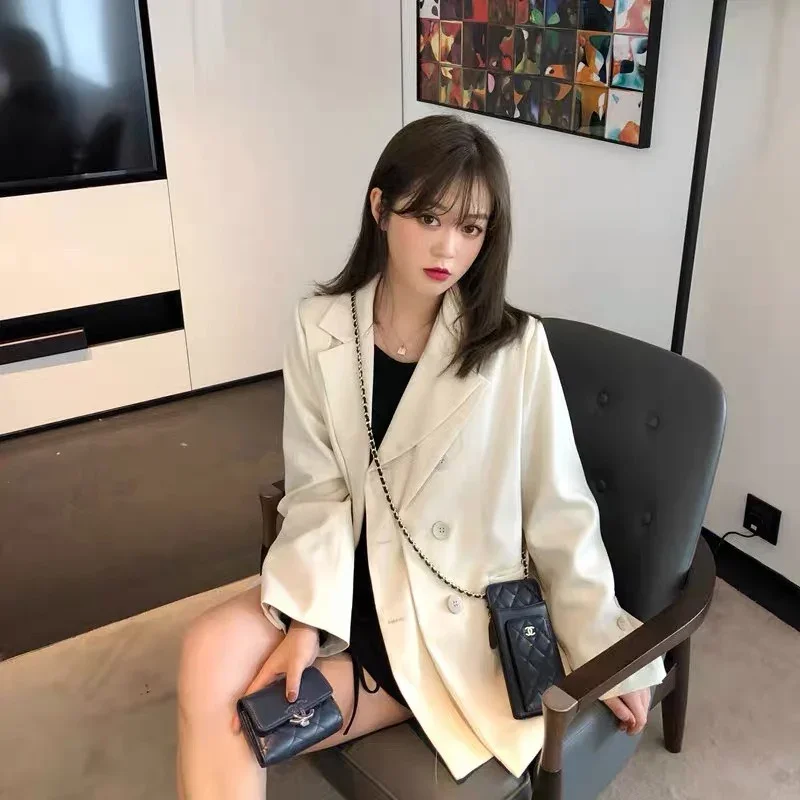 UNXX Spring Autumn New British Style Short Irregular Placket Blazers Retro Casual Solid Color Loose Double-breasted Jacket Women