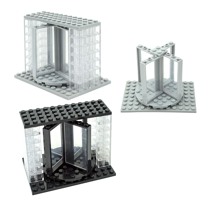 MOC City House Bricks Mall Hall Transparent Revolving Door Set DIY Building Blocks 60596 85941 30562 Creative Toys for Children