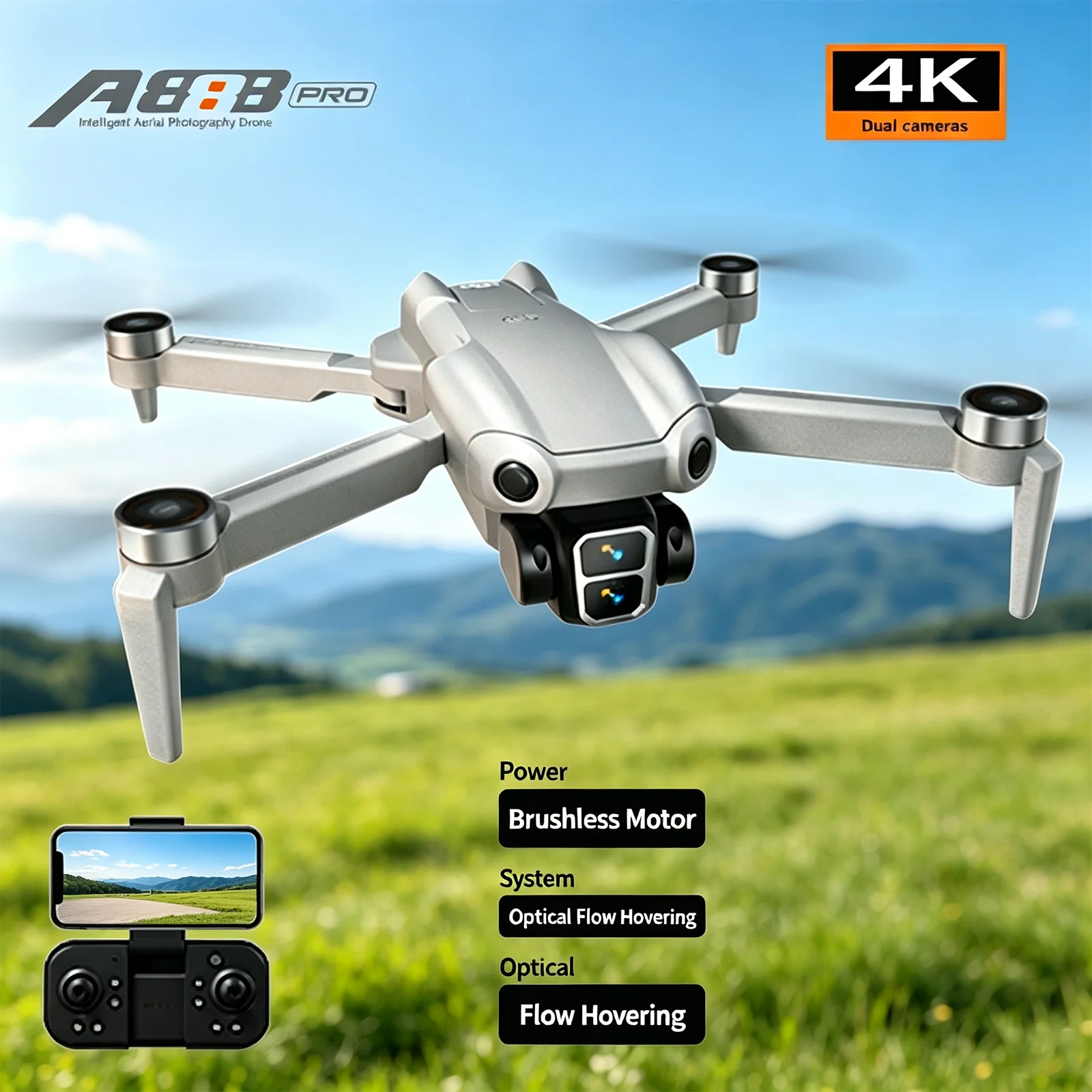 A888 PRO RC Drone 4K Professional Dual Camera Security UAV Brushless Motor Optical Flow Localization Foldable Quadcopter Gifts