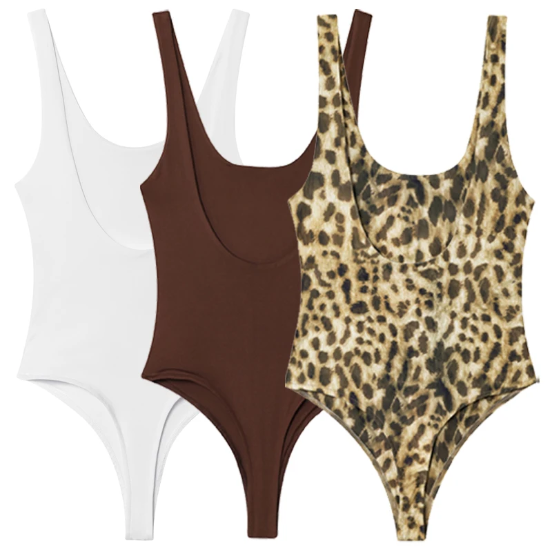 HXAO léopard Slip body femmes été 2025 Sexy Corset minceur body pour femmes string hauts sans manche imprimer dos nu body