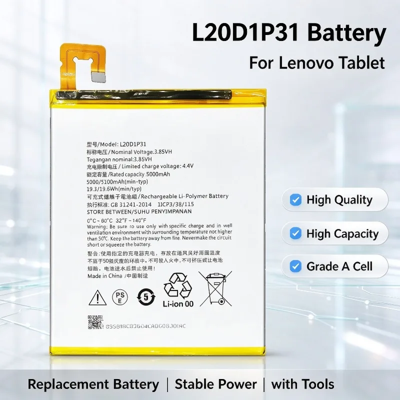 L20D1P31 Tablet Battery for Lenovo High Quality High Capacity Grade A Cell Replacement Battery with Tools