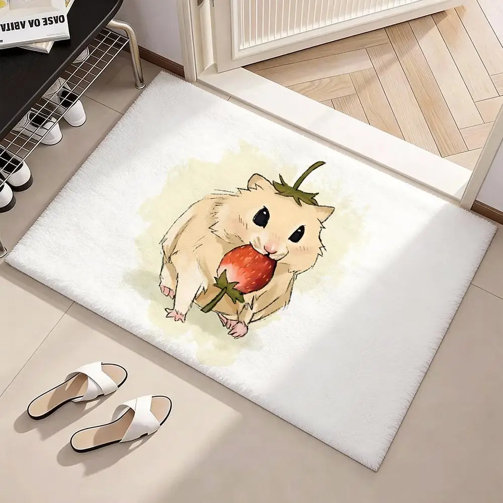 Cute Hamster Floor Mat Soft Flannel Non-Slip Door Mat - Thickened Rug for Living Room Home Decor
