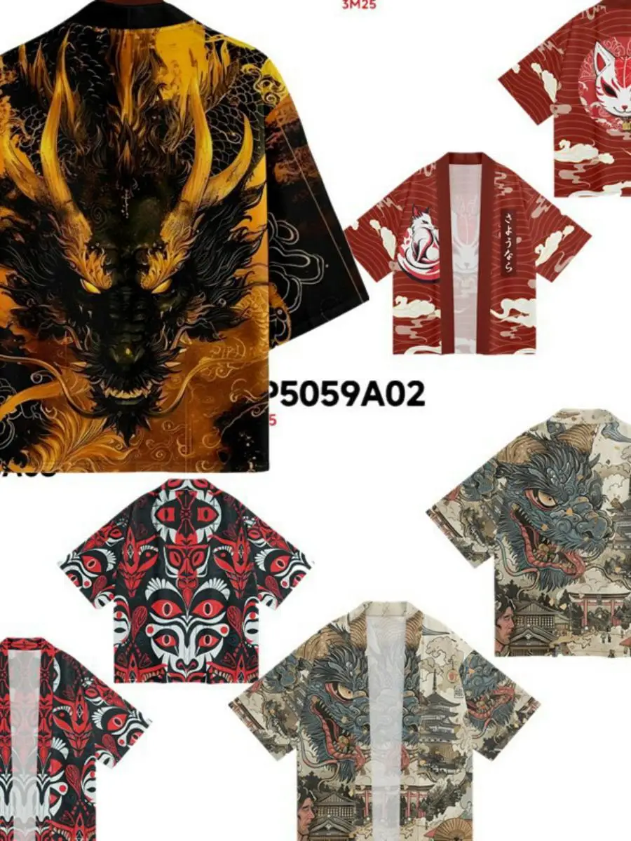 

Свободный мужской летний костюм irt с 3D принтом Dragon f Sve Tang, открытый кардиган, кимоно большого размера, повседневная этническая одежда