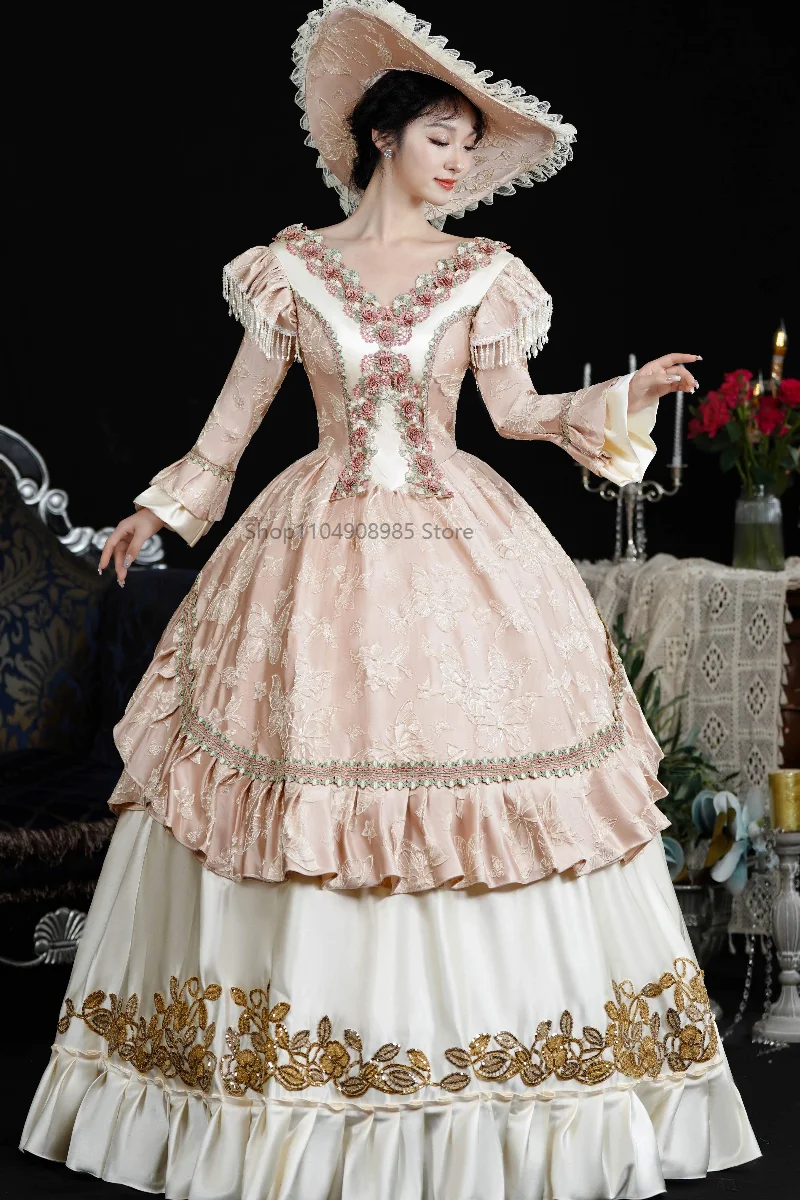 

2025 European Medieval Victorian Dress Women Queen Cosplay Costume Vintage Trailing Evening Dress