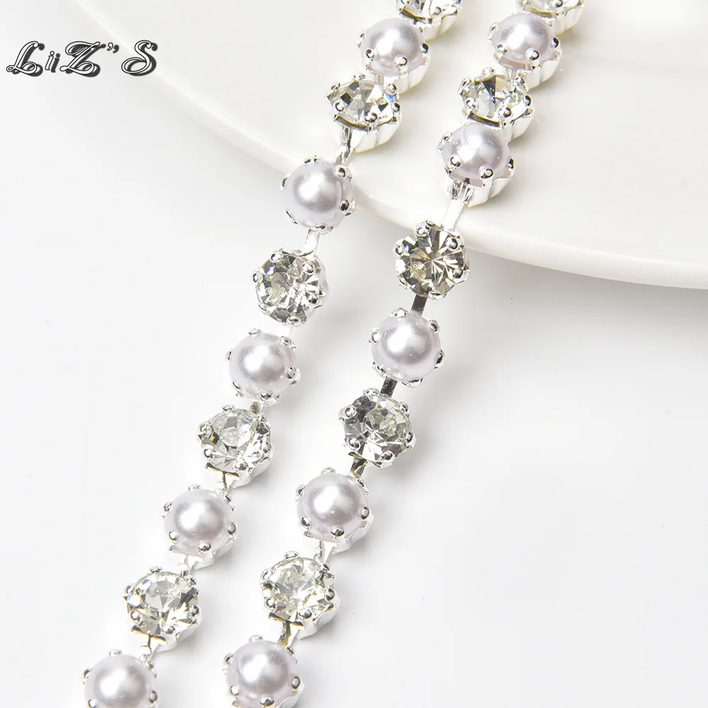 Added Pearls Crystal Rhinestone Chain Metal Plated White K Thickening Base Chain Necklace Diy Wedding Dress Jewelry Accessories